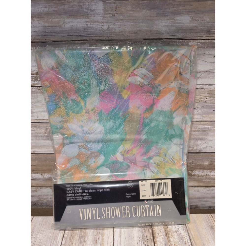 Ex-Cell Home Fashions Vinyl Shower Curtain Supreme Pastel Floral 70x72 Vintage